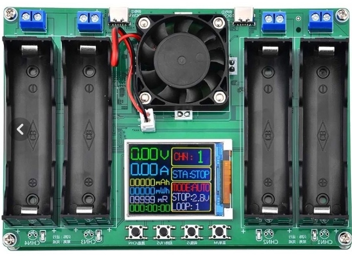 تستر ظرفیت و شارژر باتری های لیتیوم یون 18650 چهار کاناله با نمایشگر رنگی_ ورژن 6